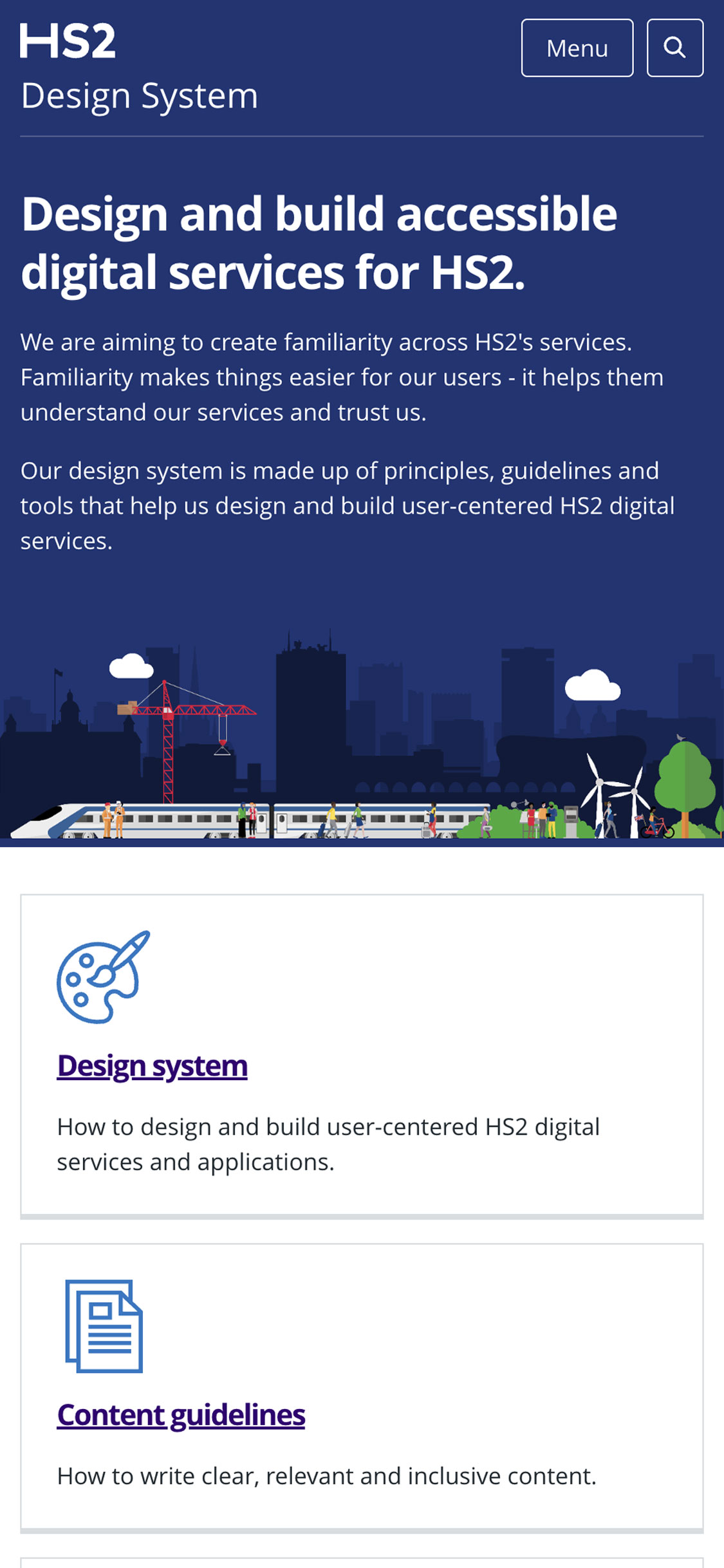HS2 Design System on mobile