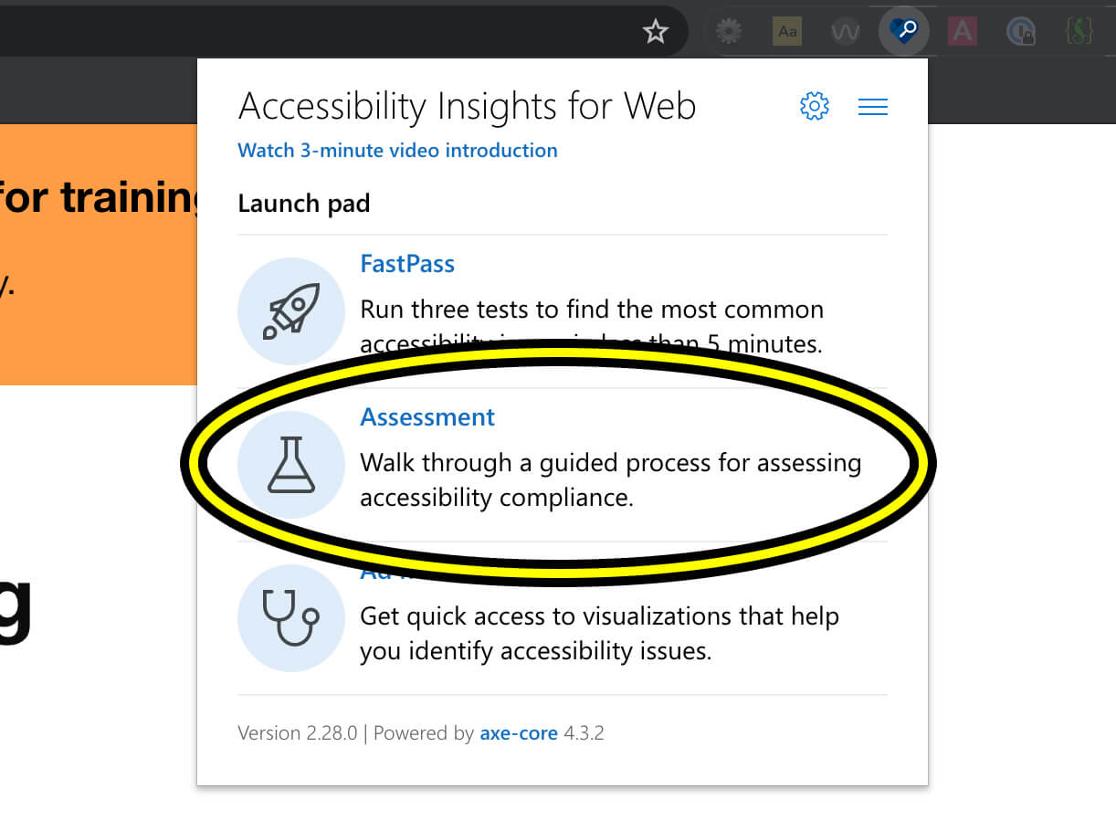 Accessibility insights assessment