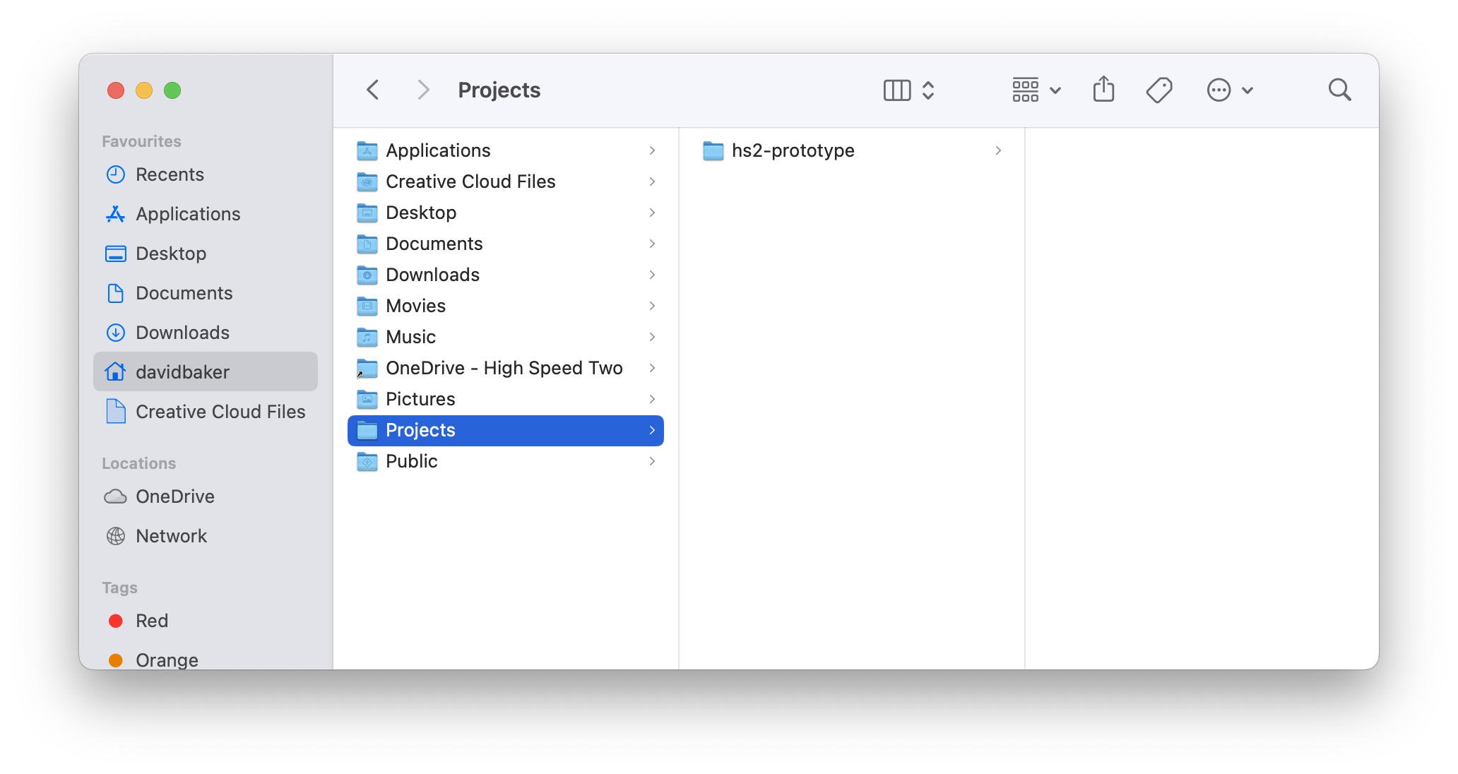 Screenshot of the projects folder