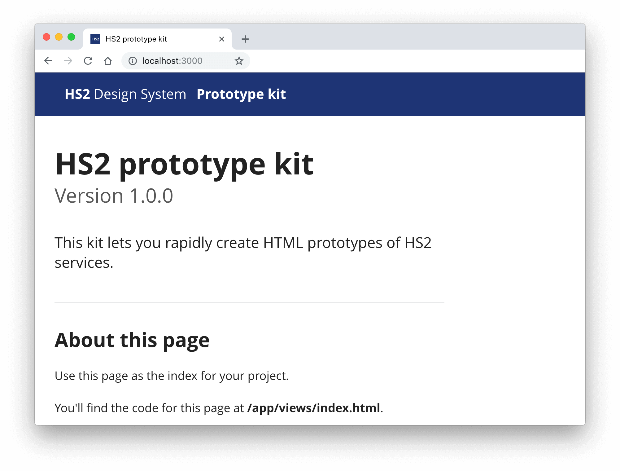 Screenshot of the prototype kit welcome page