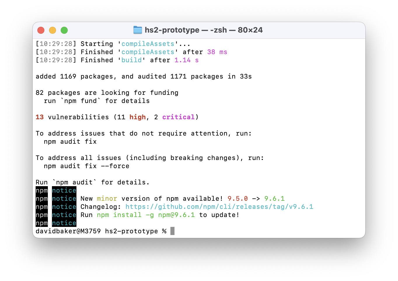 Screenshot of installing npm modules