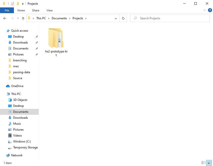Screenshot of the projects folder