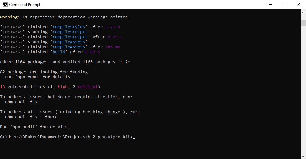 Screenshot of installing npm modules