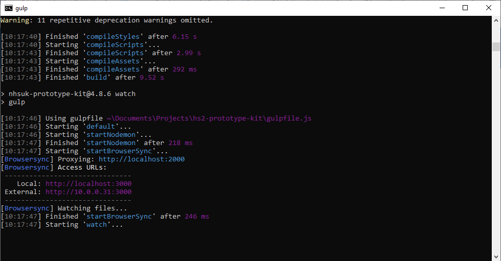 Screenshot of npm run watch